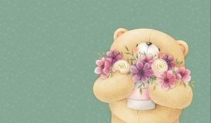 Превью обои forever friends deckchair bear, мишка, цветы, арт