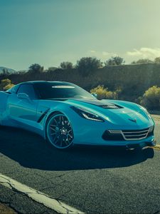 Превью обои forgiato, corvette, chevrolet, голубой, вид сбоку