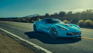 Превью обои forgiato, corvette, chevrolet, голубой, вид сбоку