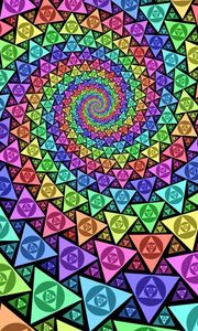 Превью обои форма, погружение, треугольники, разноцветные, иллюзия