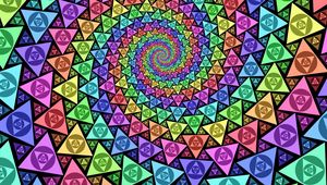 Превью обои форма, погружение, треугольники, разноцветные, иллюзия