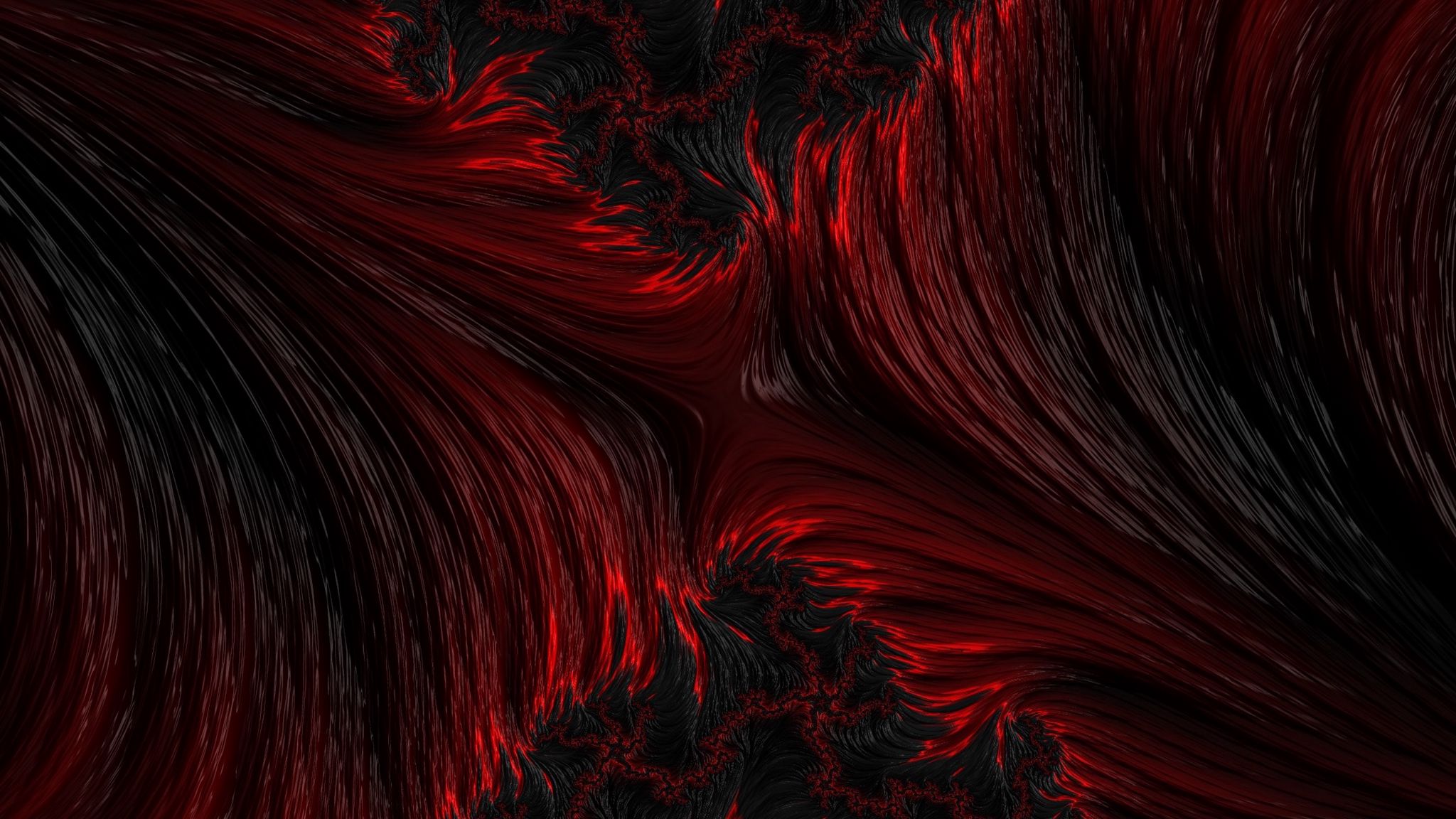 2048x1152 фрактал, абстракция, волнистый, черный, красный обои ультрашироки...