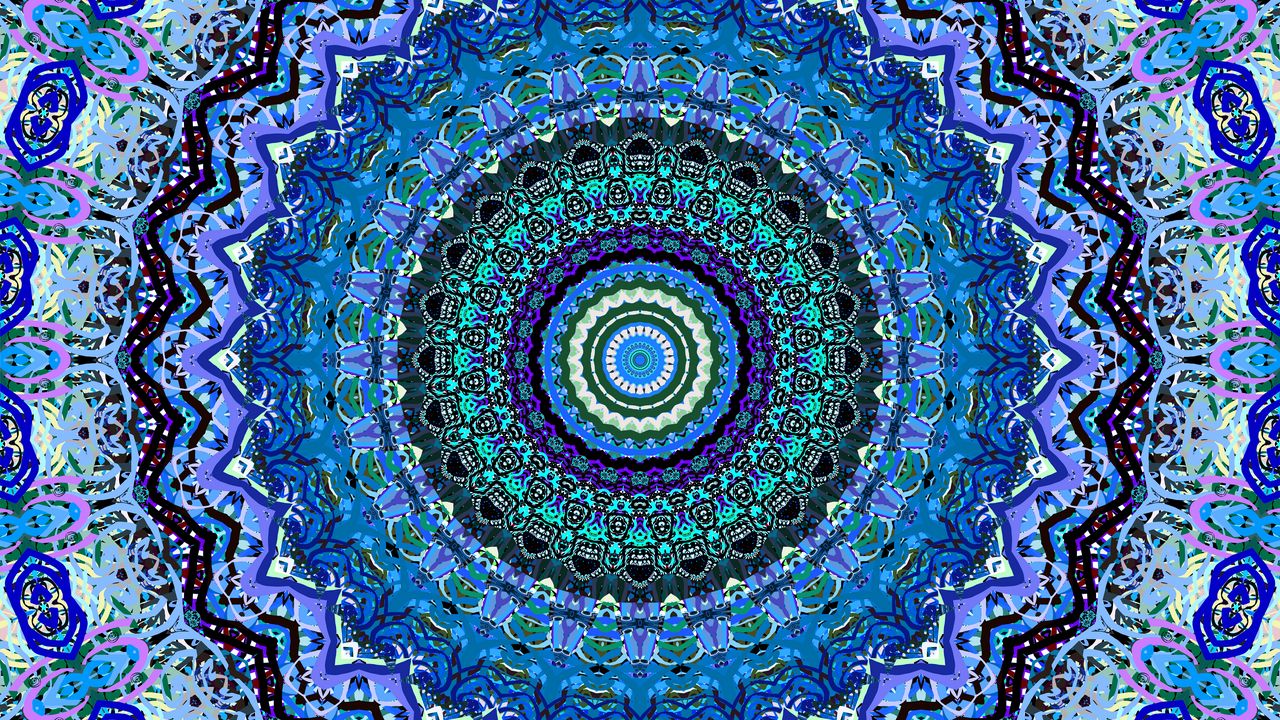 Обои фрактал, круги, абстракция, синий