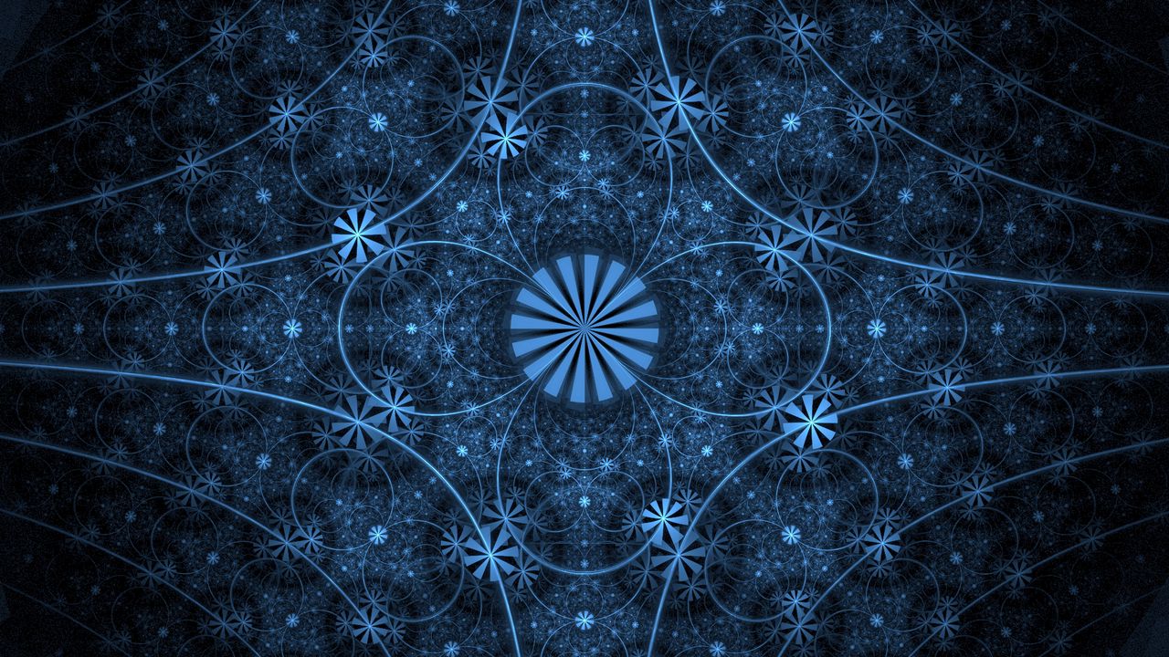 Обои фрактал, линии, круги, синий, абстракция