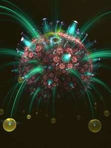 Превью обои фрактал, сфера, сферы, лучи, абстракция