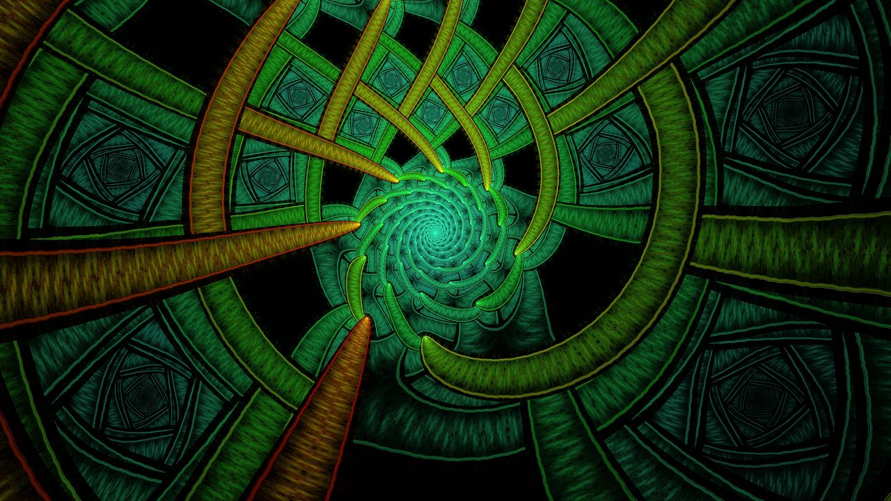 Обои фрактал, спираль, абстракция, зеленый, узор