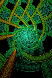 Превью обои фрактал, спираль, абстракция, зеленый, узор