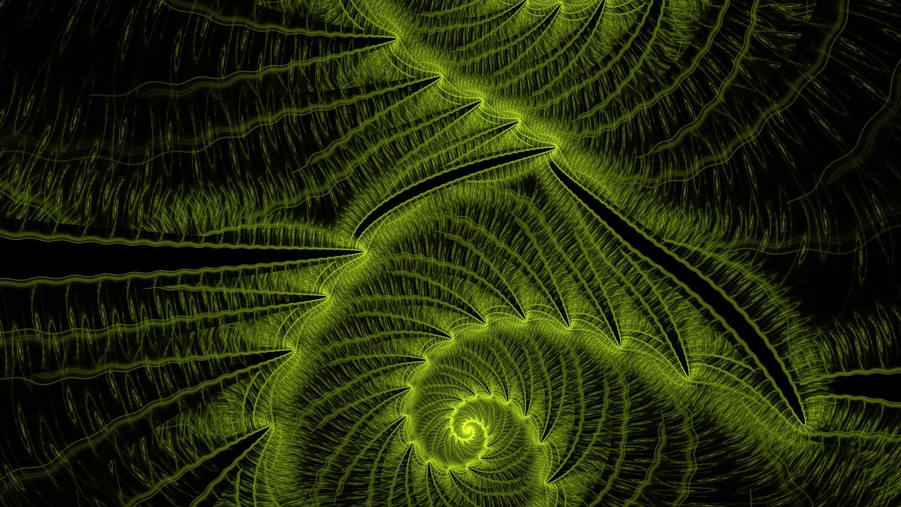 Обои фрактал, спираль, свечение, абстракция, зеленый