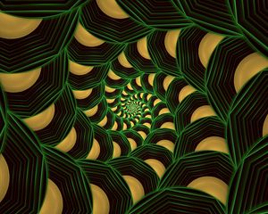 Превью обои фрактал, спираль, узор, абстракция, зеленый, желтый