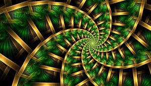 Превью обои фрактал, спираль, узор, абстракция, зеленый, золотой