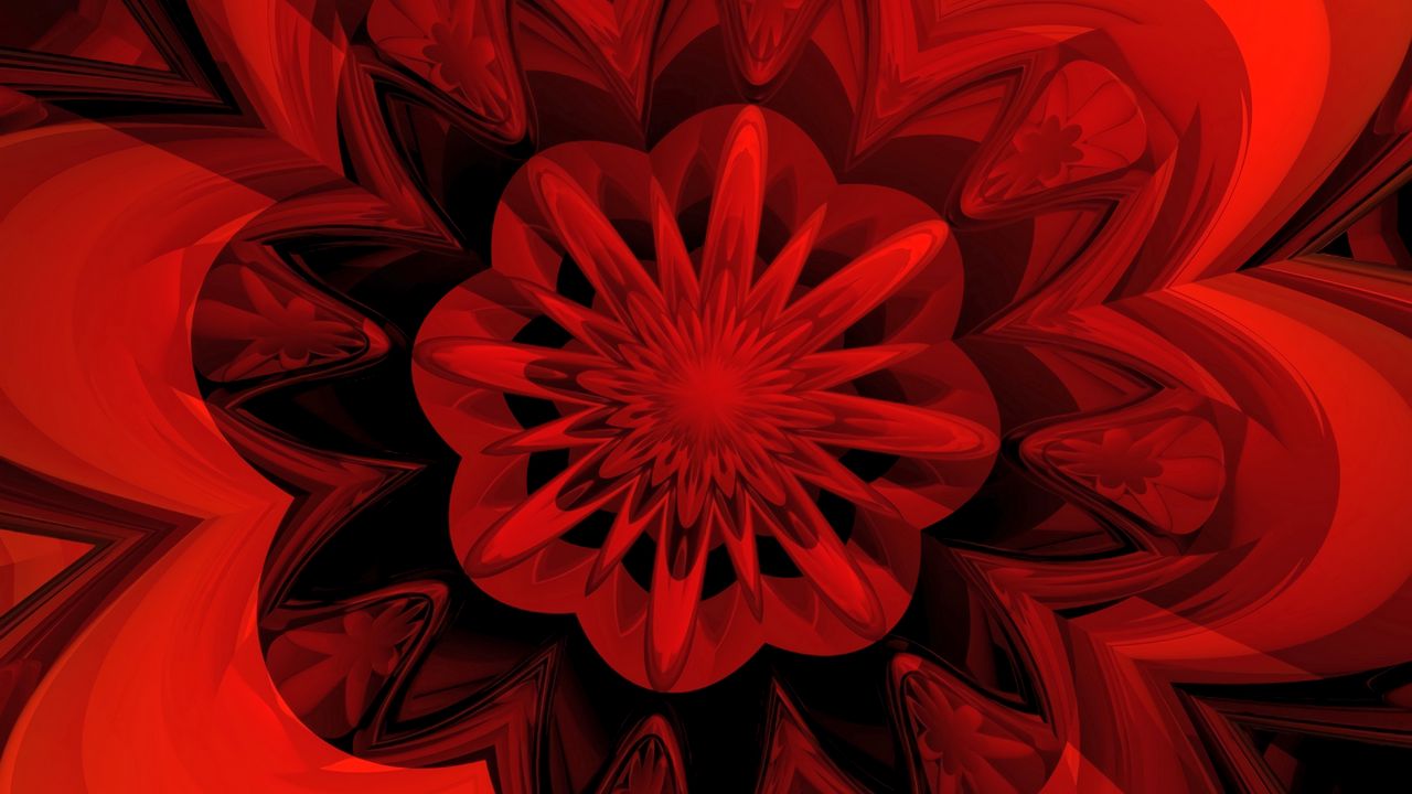 Обои фрактал, цветок, красный, цифровой, абстракция