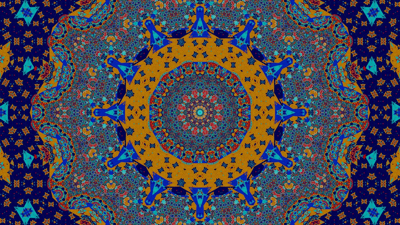 Обои фрактал, узор, мозаика, абстракция, синий, желтый