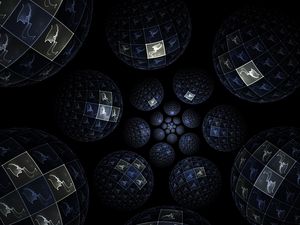 Превью обои фрактал, узоры, шары, погружение, темный