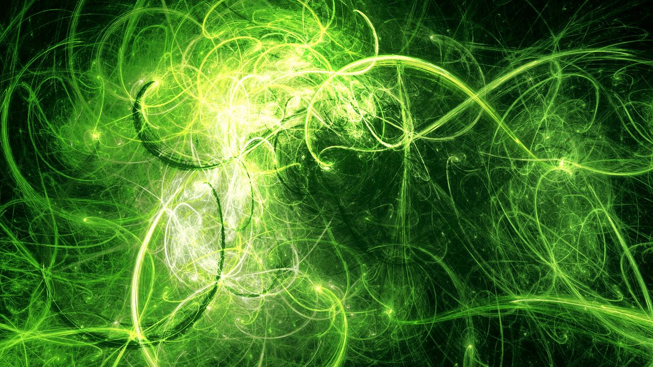 Обои фрактал, запутанный, свечение, зеленый, абстракция