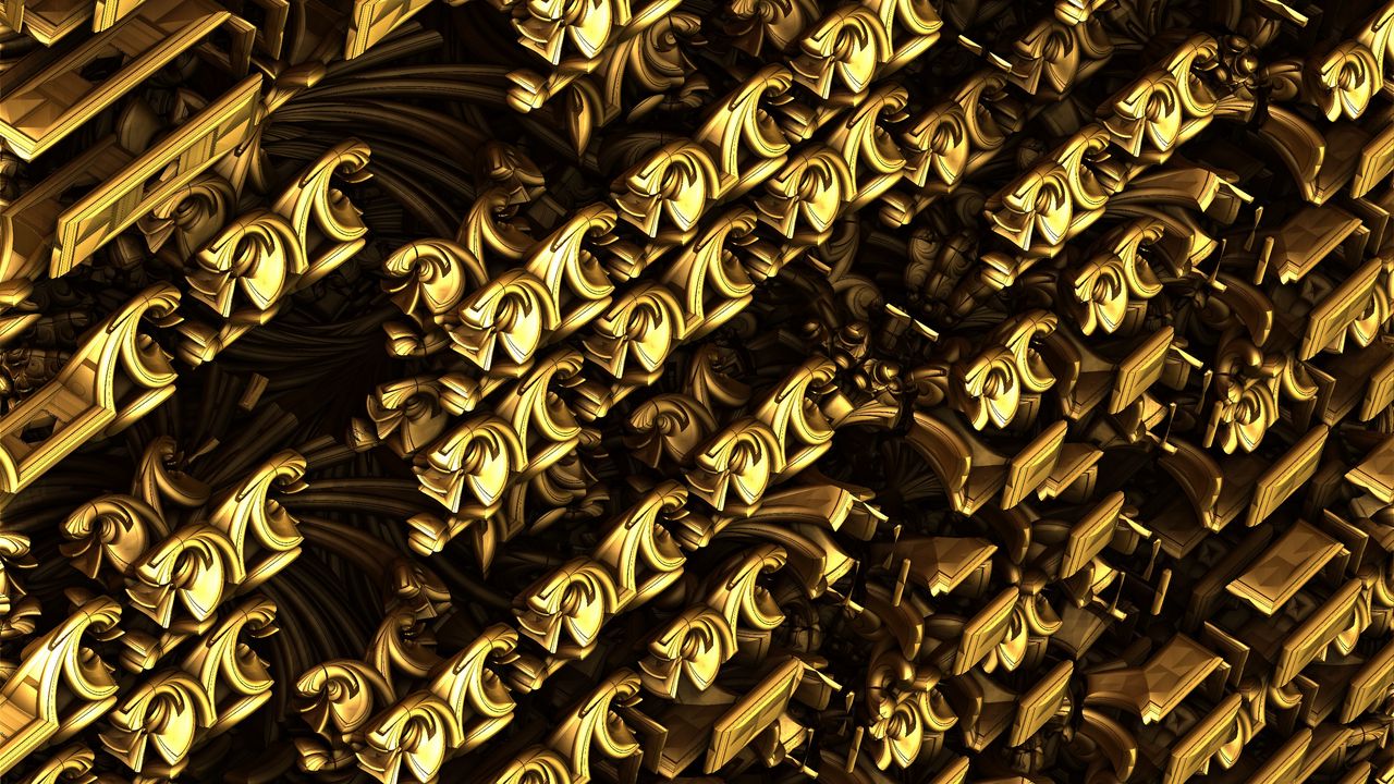 Обои фрактал, золотой, структура, абстракция