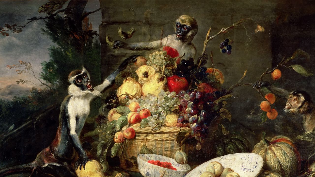 Обои франс снейдерс, обезьяны крадущие фрукты, картина, барокко, фландрия