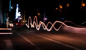 Превью обои фризлайт, длинная выдержка, дорога, разноцветный, свечение