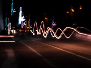 Превью обои фризлайт, длинная выдержка, дорога, разноцветный, свечение