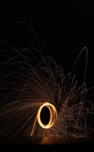 Превью обои фризлайт, длинная выдержка, искры, черный, ночь