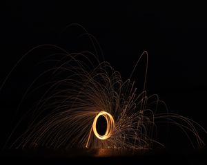Превью обои фризлайт, длинная выдержка, искры, черный, ночь