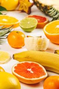 Превью обои фрукты, апельсин, банан, лимон, ананас