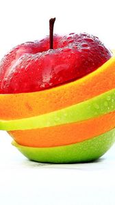 Превью обои фрукты, дольки, яблоко, апельсин