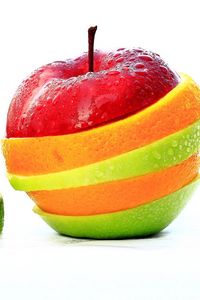 Превью обои фрукты, дольки, яблоко, апельсин