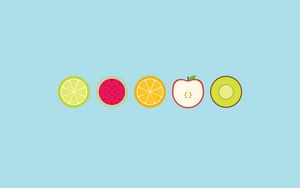 Превью обои фрукты, яблоко, круги, лайм, киви, арбуз, апельсин