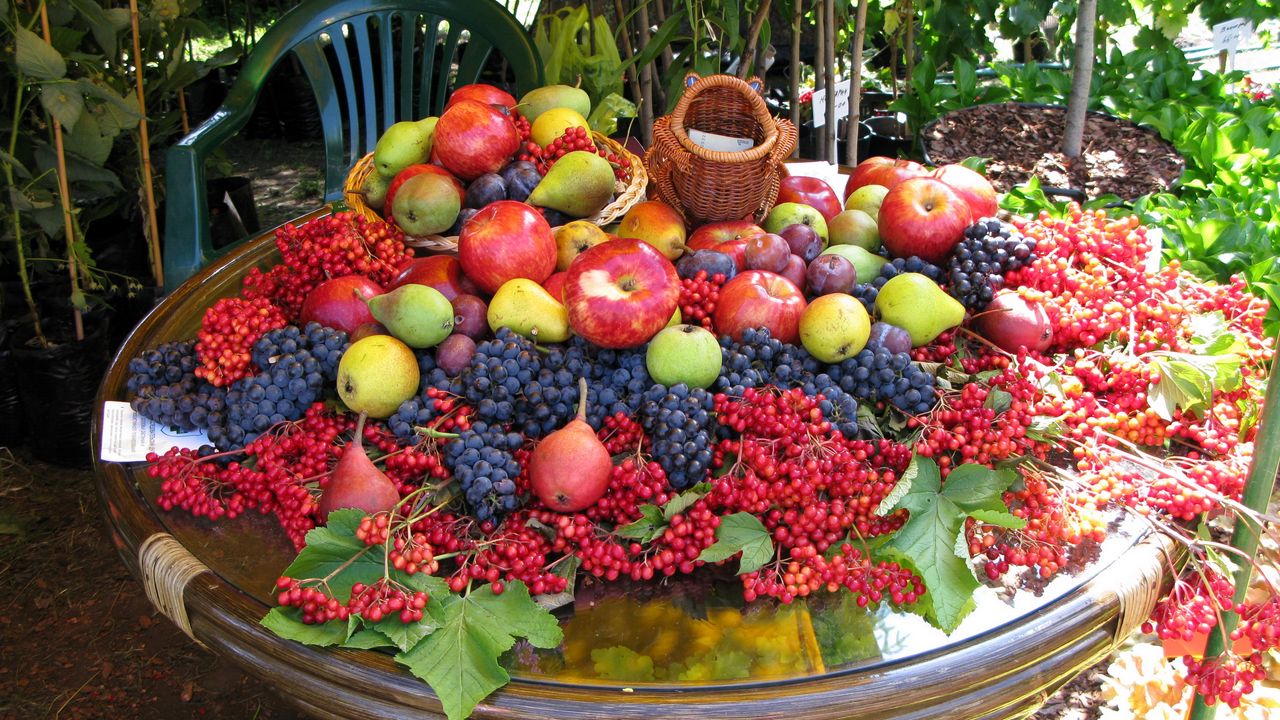 Обои фрукты, ягоды, стол, много
