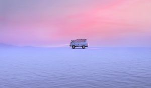 Превью обои фургон, автомобиль, снег, поле, зима