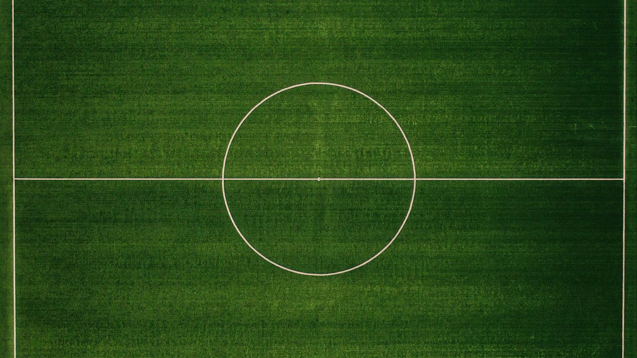 Обои футбольное поле, вид сверху, футбол, поле, разметка, зеленый