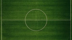 Превью обои футбольное поле, вид сверху, футбол, поле, разметка, зеленый