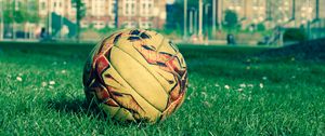 Превью обои футбольный мяч, поле, трава, газон