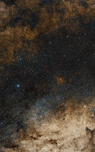 Превью обои галактика, туманность, звезды, блики, космос, коричневый