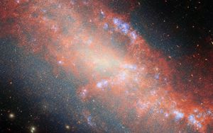 Превью обои галактика, звезды, туманность, космос, вселенная, оранжевый