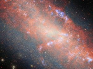 Превью обои галактика, звезды, туманность, космос, вселенная, оранжевый