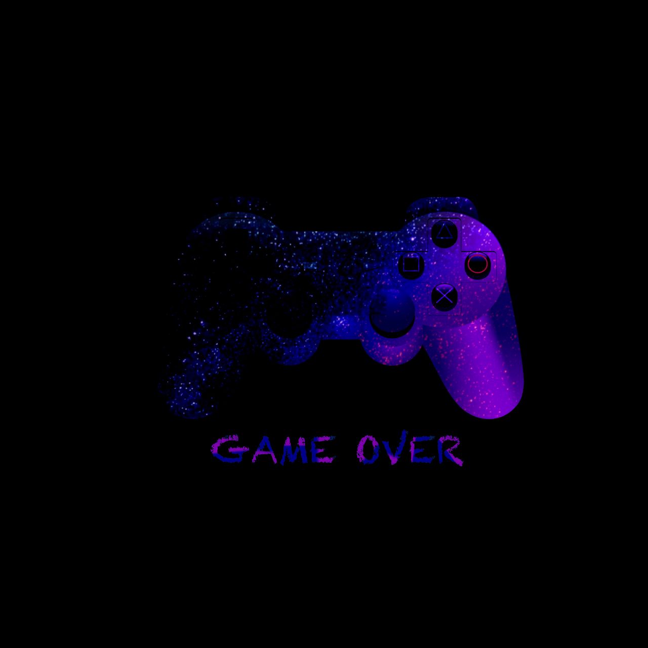 Скачать 1280x1280 game over, джойстик, контроллер, геймпад, неон обои,  картинки ipad, ipad 2, ipad mini for parallax