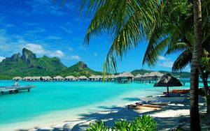 Превью обои гавайи, берег, курорт, отдых, пальмы, лагуна, голубая вода