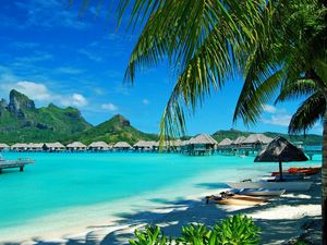 Превью обои гавайи, берег, курорт, отдых, пальмы, лагуна, голубая вода