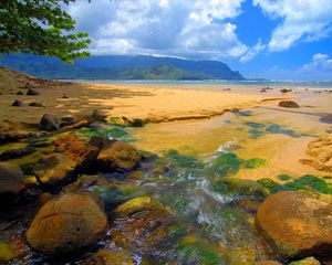 Превью обои гавайи, день, море, песок, камни