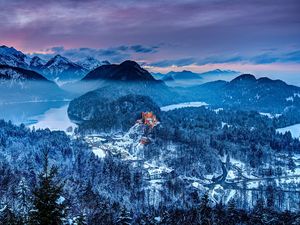 Превью обои германия, замок хоэншвангау, южная бавария, горы, зима