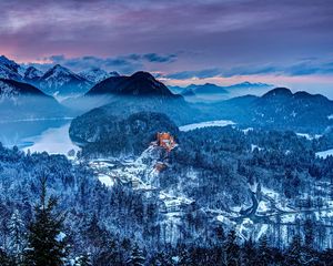 Превью обои германия, замок хоэншвангау, южная бавария, горы, зима