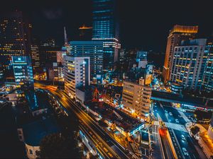 Превью обои гинза, чуо, япония, небоскребы, ночь
