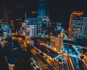 Превью обои гинза, чуо, япония, небоскребы, ночь