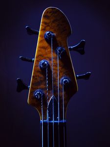 Превью обои гитара, гриф, струны, музыка, синий, темный