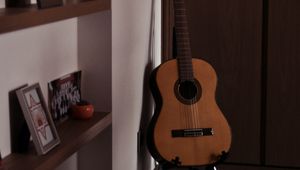 Превью обои гитара, музыкальный инструмент, комната, интерьер