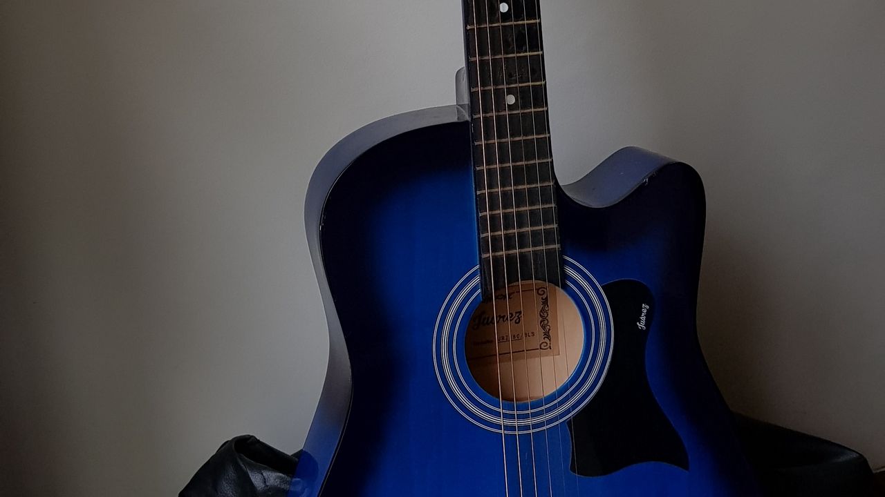 Обои гитара, музыкальный инструмент, синий