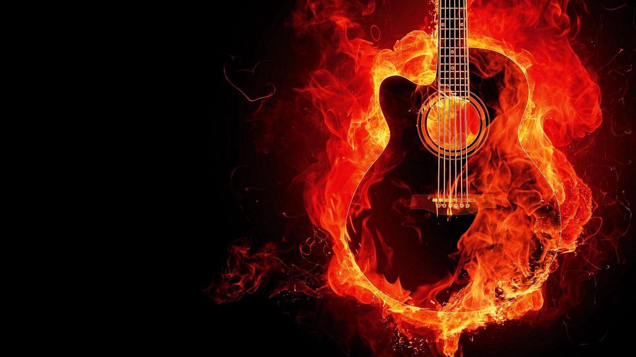 Обои гитара, огонь, фотошоп, пламя