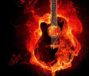 Превью обои гитара, огонь, фотошоп, пламя