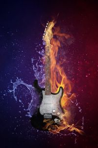 Превью обои гитара, огонь, вода, музыка, фотошоп